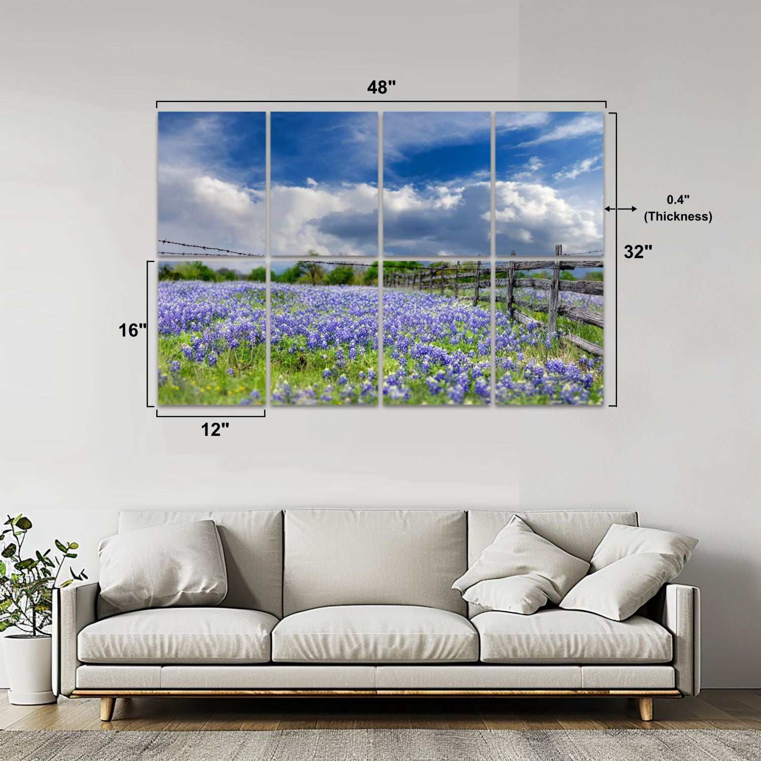 8 Pack Art Acoustic Panels Sound Absorbing clouds Texas bluebonnets Decorative Soundproof Wall Panels Self Adhesive for Nursery Game Room Bedroom 48"x32"