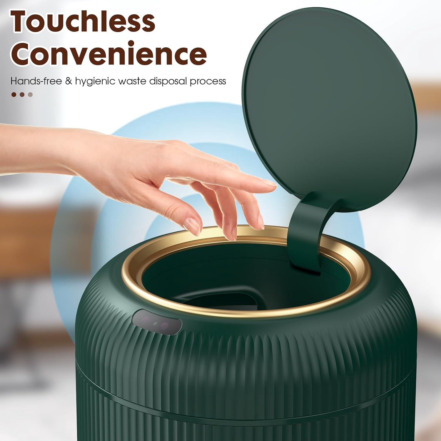 Automatic Motion Sensor Bathroom Trash Can with Lid, 3 Gallon Touchless Trash Bin, Smart Plastic Garbage Can Small Green Wastebasket for Toilet, Office, rv, Bedroom, Living Room