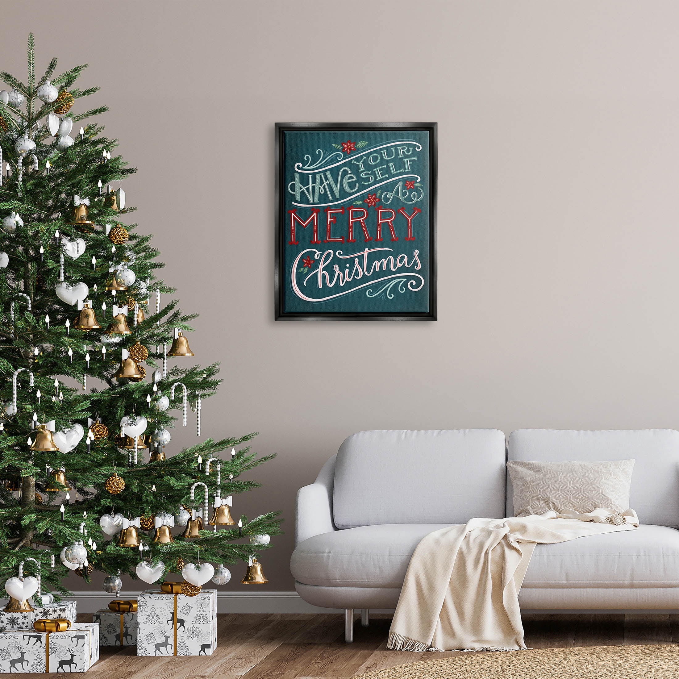 Have Yourself Merry Christmas Phrase Holiday Graphic Art Jet Black Framed Art Print Wall Art