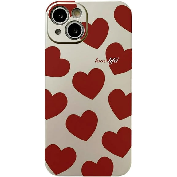Wine Red Love Heart Silver Plated Soft for iPhone Case (Silver,iPhone 12 Pro)