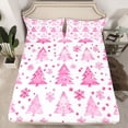 thumbnail image 2 of Feelyou Pink Xmas Tree Full Size Sheets for Kid, Dreamy Christmas Snowflake Bed Sheets, Happy New Year Sheet Sets, Microfiber Bedroom Decor, 4-Piece, 2 of 7