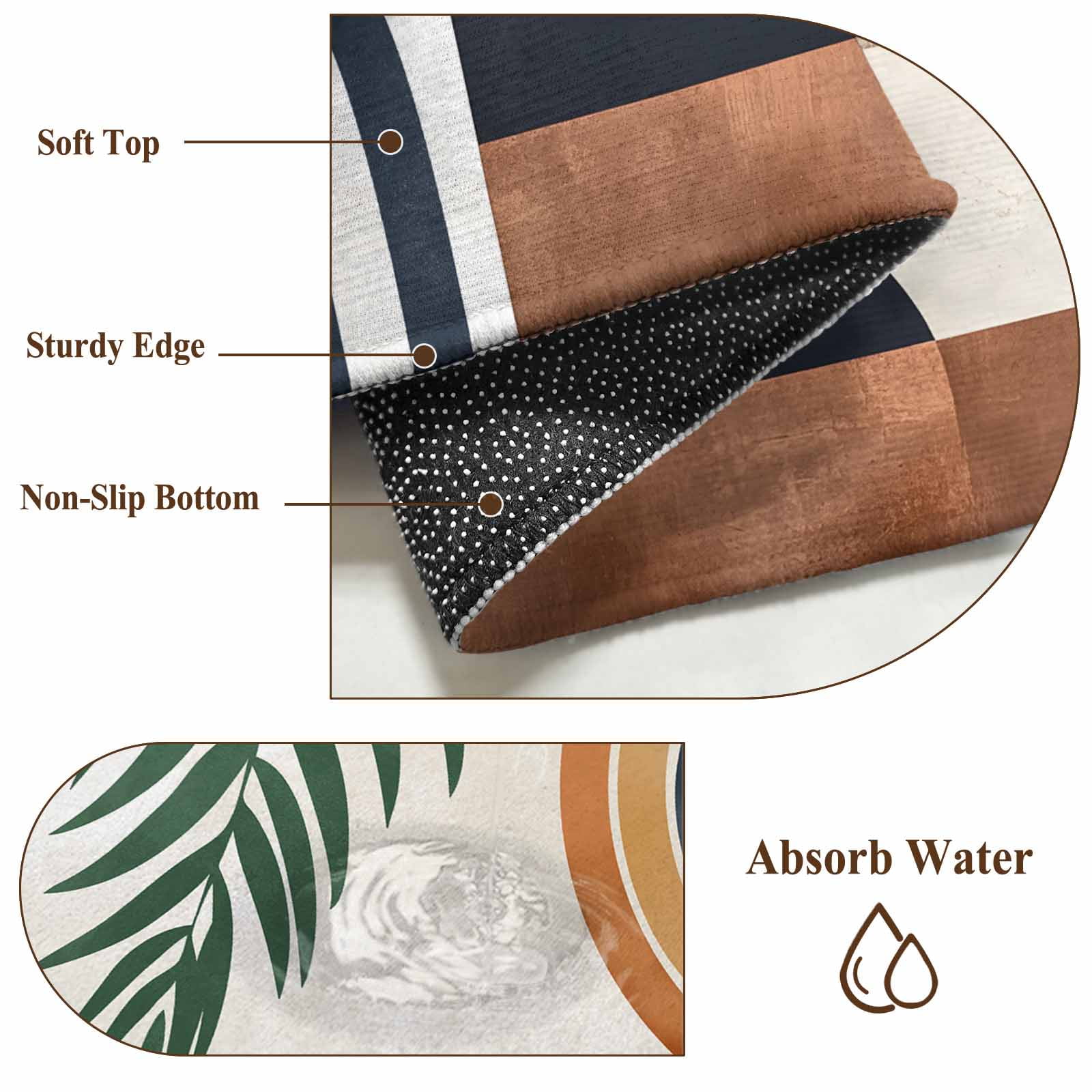 Boho Middle Century 6ft Round Rug, Modern Abstract Botanical Geometric Non-Skid Rubber Backing Large Area Rugs - Living Room Bedroom Home Office, Indoor Floor Mat Carpets Washable Rug