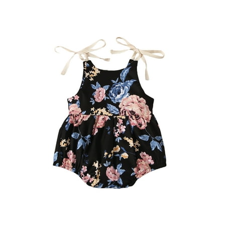 

Spring hue Baby Girls Floral Romper Spaghetti Bodysuit Infant Jumpsuit Outfits