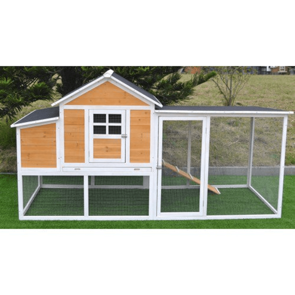 7.6' Wood Chicken Coop Hen House 48 Chickens Nesting Box Run