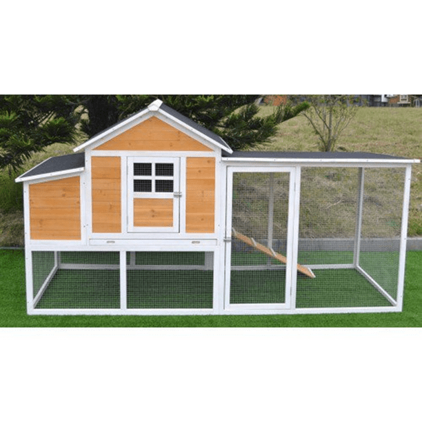 7.6' Wood Chicken Coop Hen House 48 Chickens Nesting Box Run