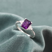 natural amethyst ring purple gemstone promise ring cushion cut February birthstone ring silver ring