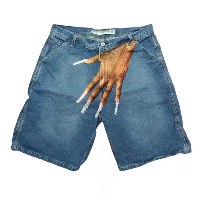 Pantalones cortos vaqueros con estampado de patrón de tendencia hip-hop Y2K, pantalones informales para parejas de calle alta para hombres
