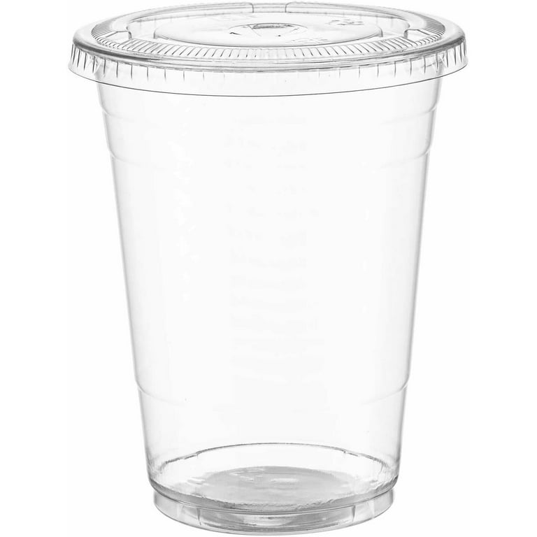 Bulk [16 Oz, 20 Oz, 24 Oz] Clear Plastic Cups with Flat Lids and