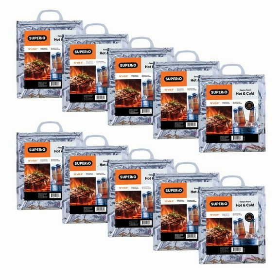 Superio Hot and Cold Insulated Bags for Food Delivery, Grocery Shopping Bags, Food Storage for Hot and Frozen Food for Travel, Disposable Cooler Bag, Reinforced Thermal Lunch Bag (10, 12"x13.5")