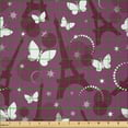 thumbnail image 2 of Ambesonne Eiffel Fabric by the Yard Microfiber, Abstract Butterflies, 1 Yard, Violet Plum White, 2 of 2