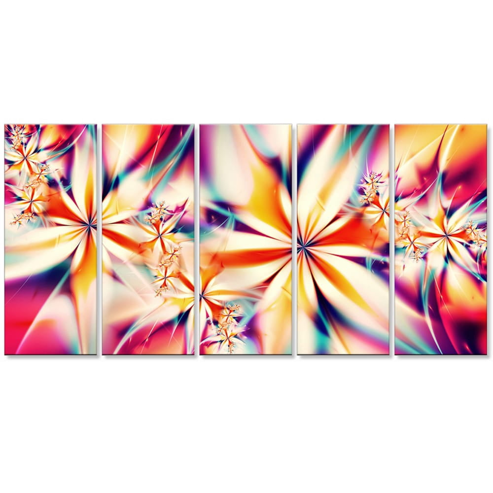 DESIGN ART Crystalize' Pink Floral Canvas Art Set 60 in. wide x 32 in. high - 4 Panels