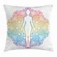 thumbnail image 1 of Rainbow Mandala Throw Pillow Cushion Cover, Yoga Themed Meditating Woman Outline with Mandala Patterned Background, Decorative Square Accent Pillow Case, 20 X 20 Inches, Multicolor, by Ambesonne, 1 of 2