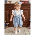 thumbnail image 4 of BemeyourBBs Newborn Baby Girl 4th of July Clothes Baby Girls Independent Day Summer Clothes 0 3 6 9 12 18 Months Patriot USA Flag Print Romper Fake Two-Piece Short Sleeve Bodysuit Jumpsuit Headband, 4 of 9