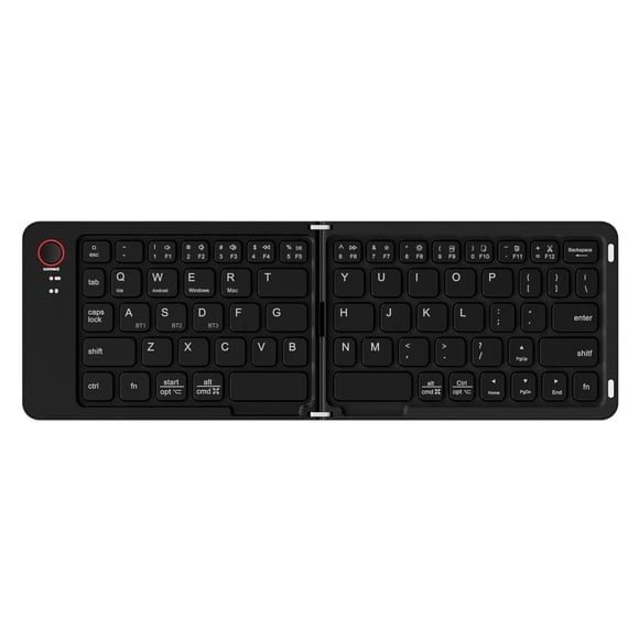 B023 Dual-Fold Bluetooth 5.0 Keyboard, Ultra-Portable 197g Foldable Design with Silent Keys, Connect 3 Devices Simultaneously, Compatible with iOS/Android/Windows, Includes Phone Stand & Type-C