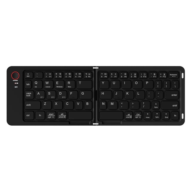 B023 Dual-Fold Bluetooth 5.0 Keyboard, Ultra-Portable 197g Foldable Design with Silent Keys, Connect 3 Devices Simultaneously, Compatible with iOS/Android/Windows, Includes Phone Stand & Type-C