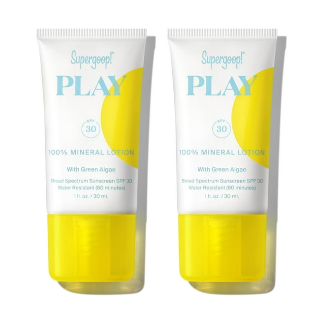 Protector solar Supergoop! Loción mineral PLAY SPF 30, 30 ml, paquete de 2