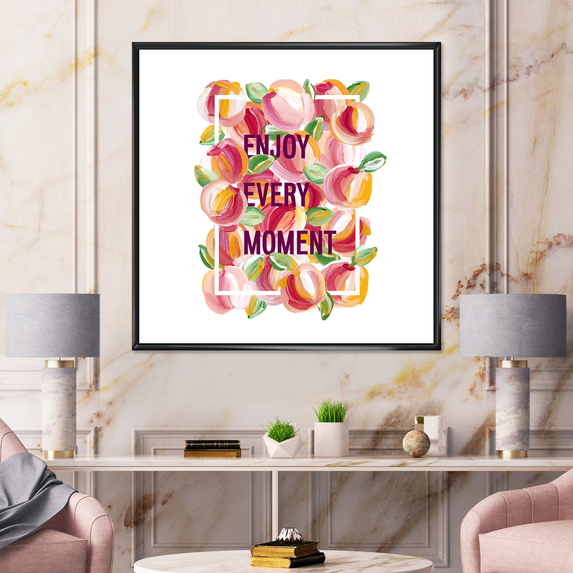 Designart 'Enjoy Every Moment Over Colorful Flowers' Traditional Framed Canvas Wall Art Print