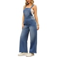 thumbnail image 4 of INSPIRAR CHIC Mono de mezclilla para mujer con bolsillos, atuendos de primavera, overoles holgados, talla M azul, 4 of 6