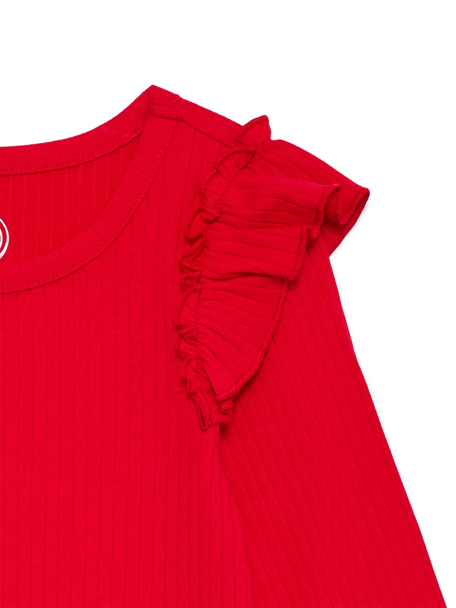 Wonder Nation Girls Long Sleeve Ruffle Shoulder Tee, Sizes 4-18 & Plus