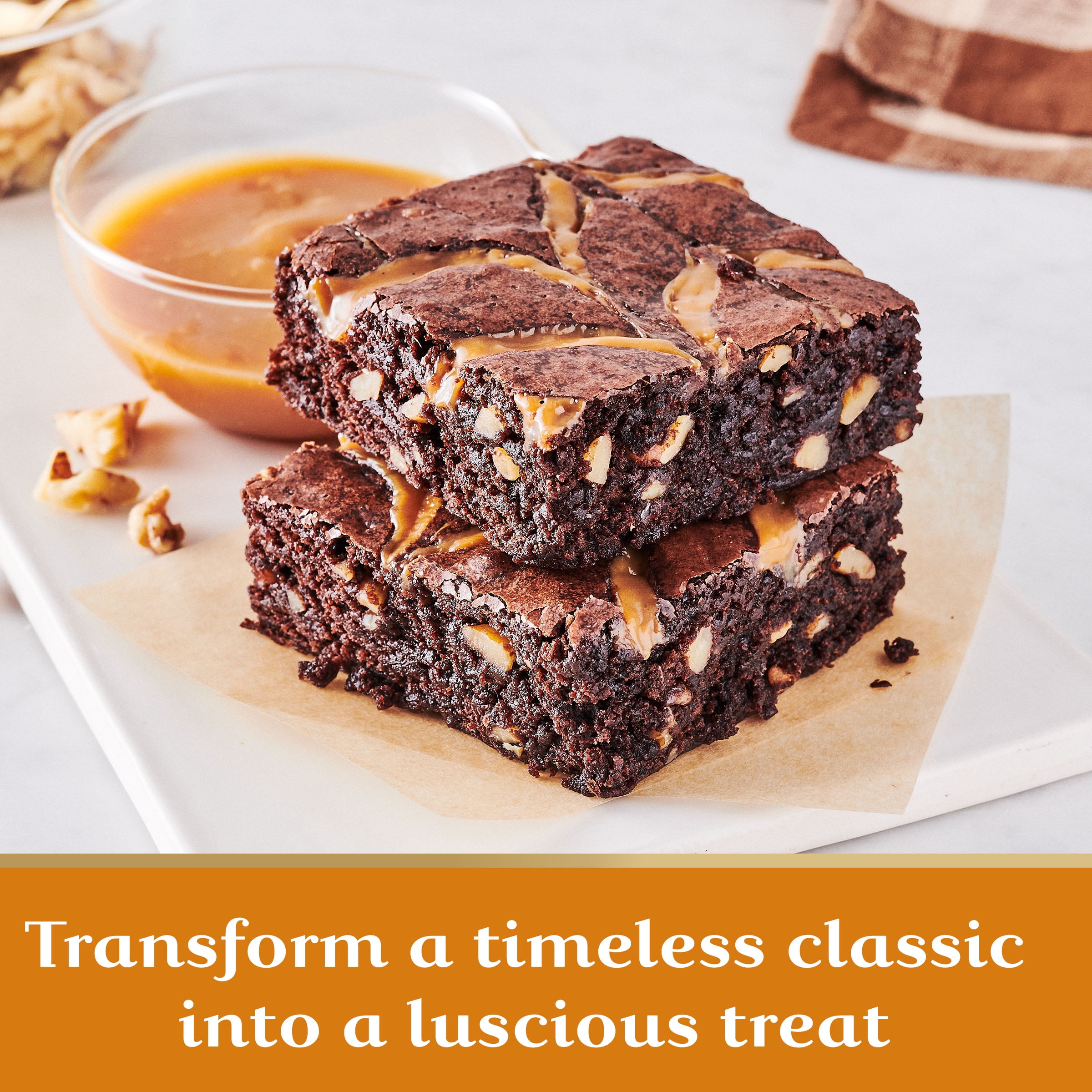 (4 pack) GHIRARDELLI Caramel Walnut Premium Brownie Mix, Includes Caramel and Real Walnuts, 18.5 oz Box