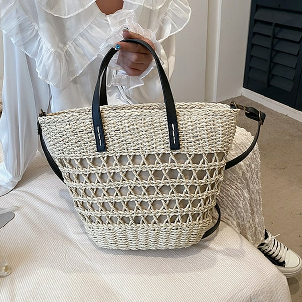 Bolsos de hombro para mujer Tote Casual Summer Straw Woven Bag Messenger Bag (Beige) Sywqhk Para Estrenar