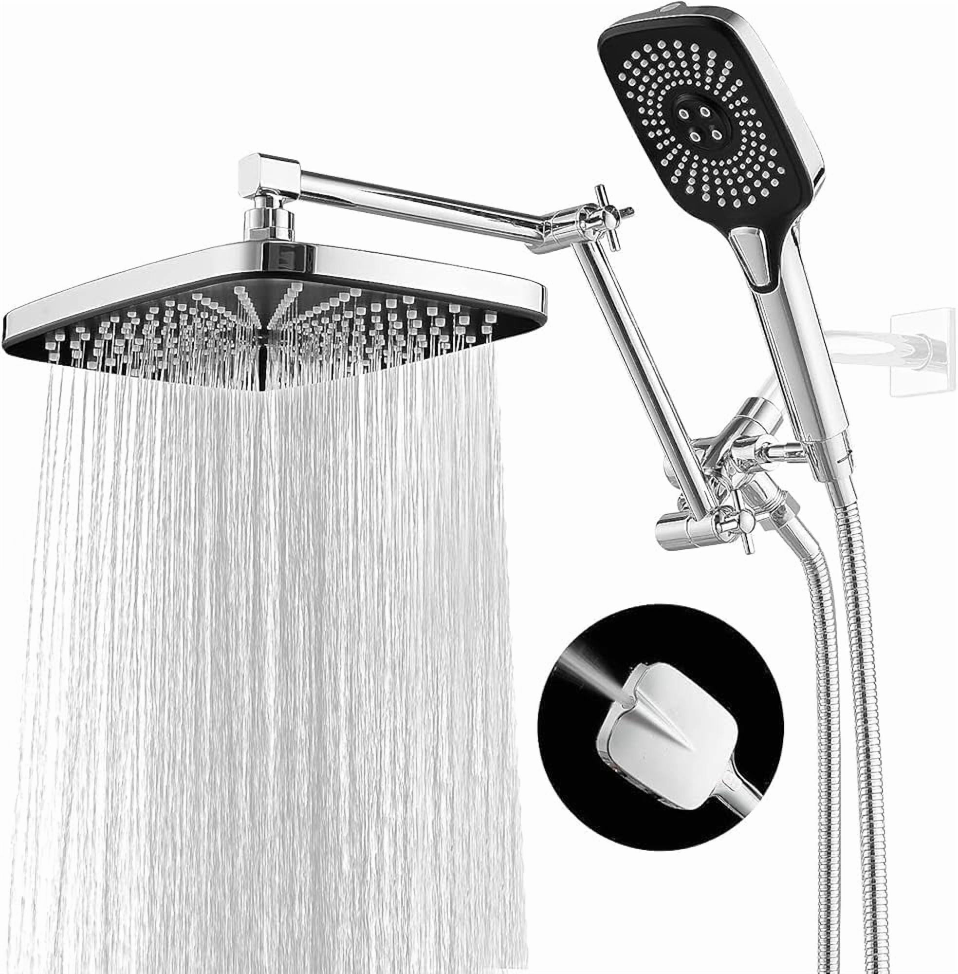 Shower Head with Handheld, Dual Shower Head with Extention Arm, High Pressure Rain Shower Heads, Rainfall Waterfall Showerhead with 3-Way Diverter - Height/Angle Adjustable