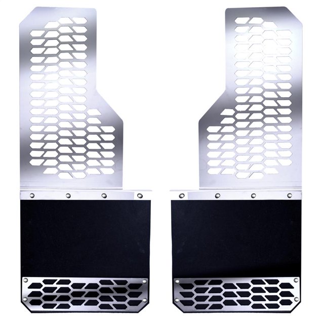 Putco Mud Flap 78000 Mud Skins Hex Shield; Direct Fit; Set Of 2; Flat; Without Logo; Polished; Stainless Steel; Mounts With Rivets; With Anti-Sail Bracket