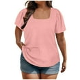thumbnail image 2 of Frostluinai Women's Plus Size Tops Puff Sleeve Summer Shirts Square Neck Loose Fit T Shirts Solid Color Casual Tees Lightweight Blouses XL-5XL, 2 of 8