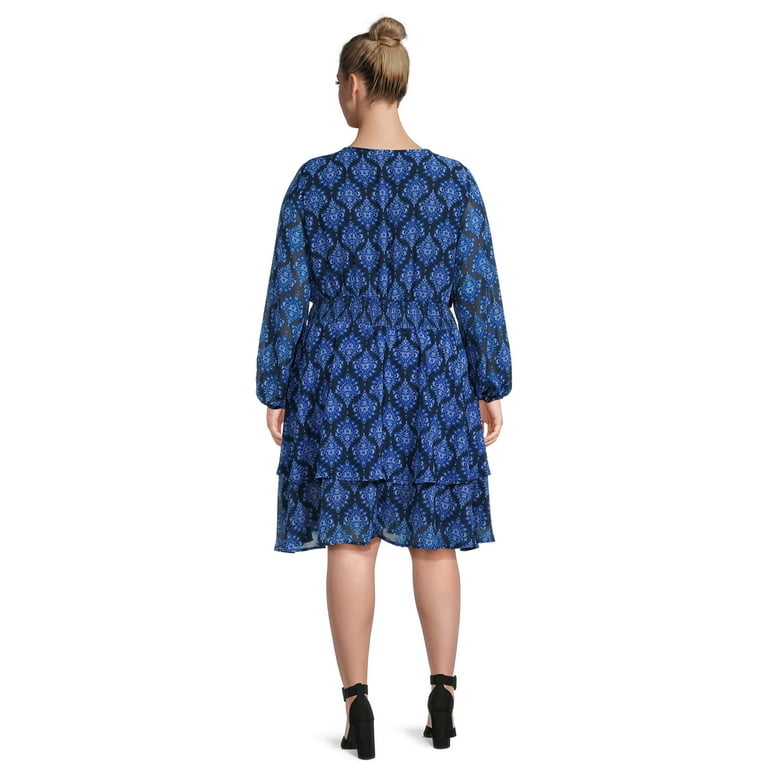 Sheer Overlay Floral Long Sleeve Blue Dress Sheer Overlay Floral Long Sleeve Blue Dress