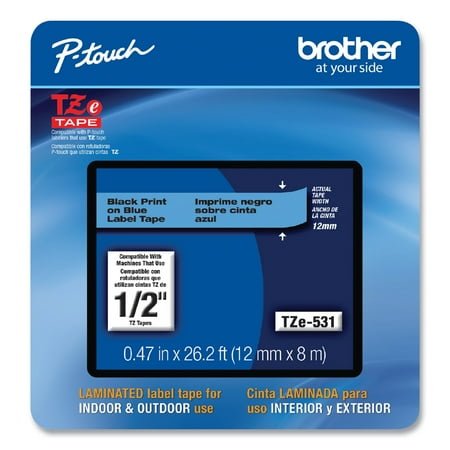 UPC: 0012502664949 | Brother P-Touch TZe Laminated Removable Label Tapes  0.47  x 26.2 Feet  Black on Blue
