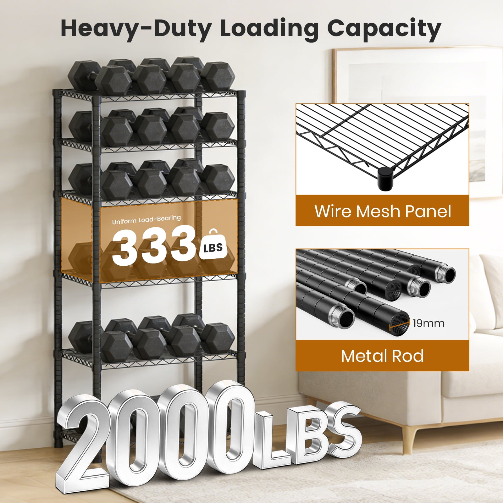 CATGOOD Heavy Duty Wire Shelving, 6-Tier Adjustable Metal Storage Rack for Garage Kitchen, 2000 lb Capacity, No-Tool Assembly, 18"W x 23"D x 71"H