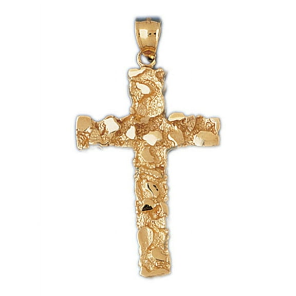 14K Yellow Gold Nugget Cross Pendant - 52 mm