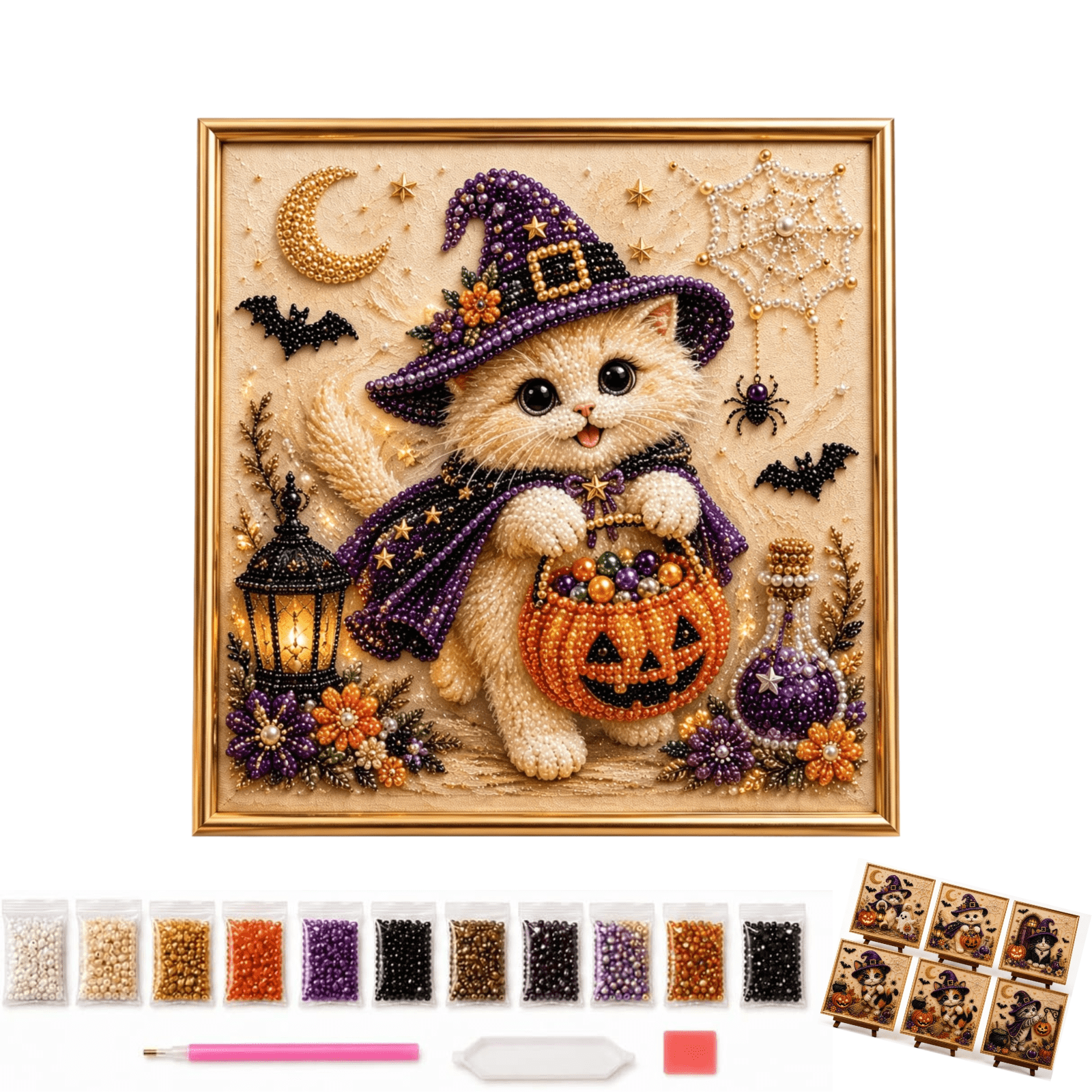 Spooky Cute Halloween Ghost Pearl Art DIY Kit 3D diamond art kits for adults beginner Vintage Witch Cat Landscape Stress Relief Hobby Autumn Harvest Halloween Decor Party Favor Gifts B