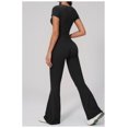 thumbnail image 5 of PISONIC 2 Piece Workout Sets for Women Short Sleeve Crop Top High Waist Flare Leggings Set Gym Yoga Outfits, 5 of 7