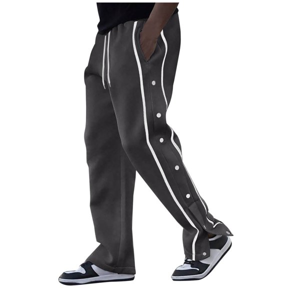 Npasoilc Pants for Men Trendy Side Bottom Button Slit Drawstring Elastic Waist Trousers Lightweight Breathable Running Athletic Pants Casual Loose Sweatpants