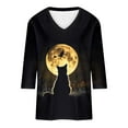 thumbnail image 4 of PNTUTB Women's Fashion Casual Cute Tops Halloween Printed 3/4 Sleeve V Neck Tops Comfortable Blouse, 4 of 6