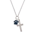 thumbnail image 2 of Delight Jewelry Silvertone Large Navy Blue Paw Be Strong and Courageous Engraved Cross Zoey Necklace, 28", 2 of 4
