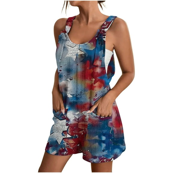 Buigttklop Jumpsuit Shorts for Women Summer Comfortable Casual Suspender Printing Shorts Pocket Jumpsuit Shorts