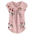 thumbnail image 3 of Sonducket Camiseta de mujer Camiseta plisada estampada Top Cuello Blusa de manga corta Prendas para la parte del cuerpo Rosado L, 3 of 5