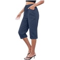 thumbnail image 2 of VV AVEORS Cropped Linen Pants Women Baggy Drawstring High Waisted Below Knee Length Capri Pants Summer Casual Y2K Boho Beach Capris Dark Blue XL, 2 of 6
