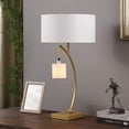 thumbnail image 4 of 29" Gold Metal Two Light Arched Table Lamp With White Drum Shade, 4 of 6