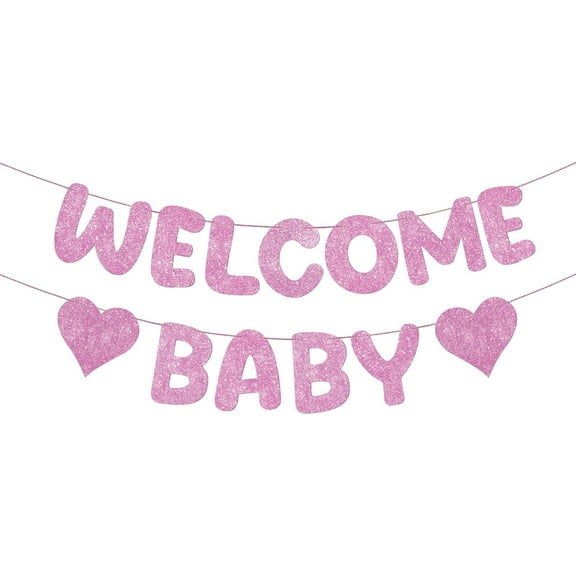 Pre Strung Welcome Baby Banner Baby Shower Decorations Baby Arrival Announcement Sign for Boy and Girl Newborn Birth Hospital Signs Adorable Baby Shower Decor(Pink)