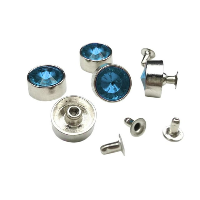 5 rivets en Strass, rivets Tubulaires, rivets Décoratifs, rivets Décoratifs, Bleu Clair
