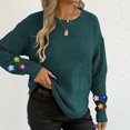 thumbnail image 3 of Floral Crewneck Sweaters Womens Fall Chunky Knit Pullover Tops Loose Fashion Long Sleeve Ladies Sweater Green, L, 3 of 6