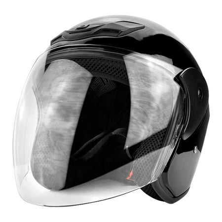 Gloss Black Open Face Motorcycle Helmet with Flip Up Face Shield DOT