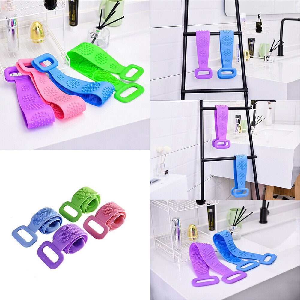 Silicone Bath Towel Rub Brush Pull Back Strip Scrubber Exfoliating