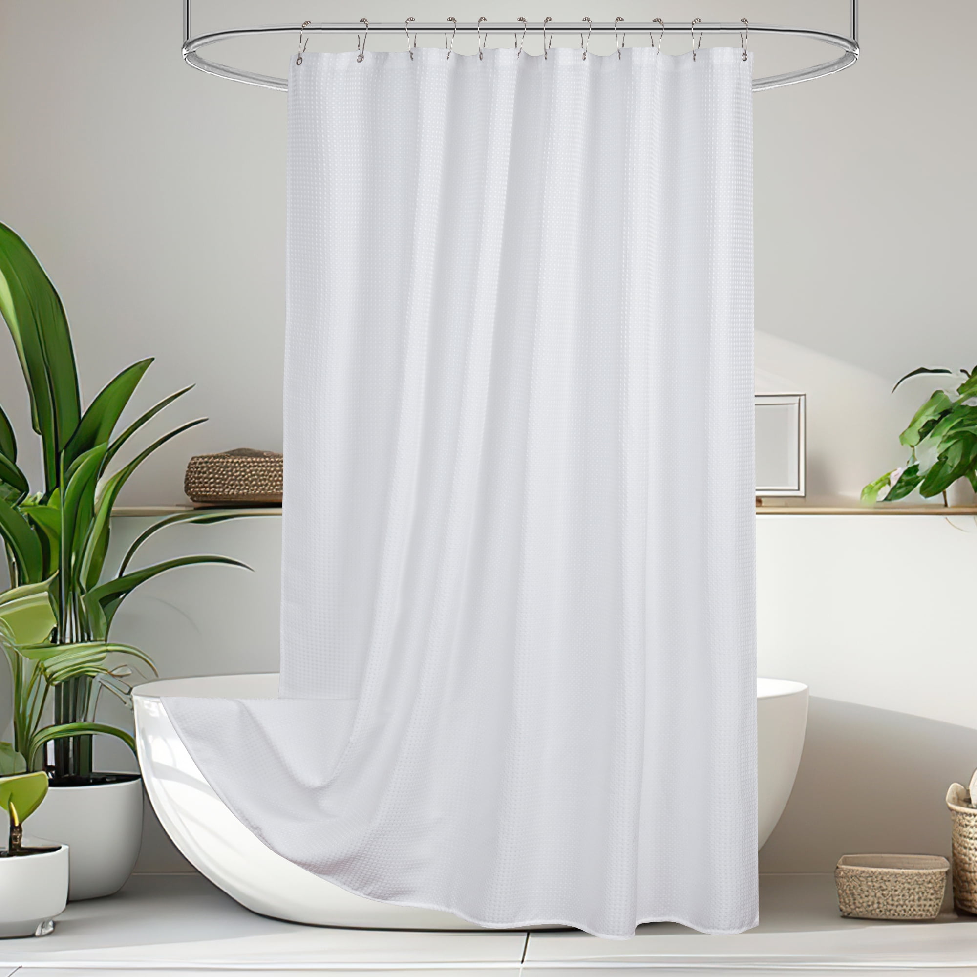 Inosoo White Waffle Shower Curtain, 72"x 84" Extra Long Heavy Duty Waffle Weave Fabric Shower Curtains for Bathroom, Tall Hotel Luxury Cloth Bath Curtain
