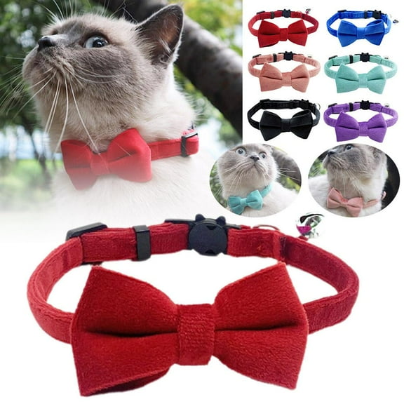 BETTERLIFE 1 * Adjustable Velvet Cat & Small Dog Collar with Suede Bow & Bell 18-3 Nice J8 C0H6