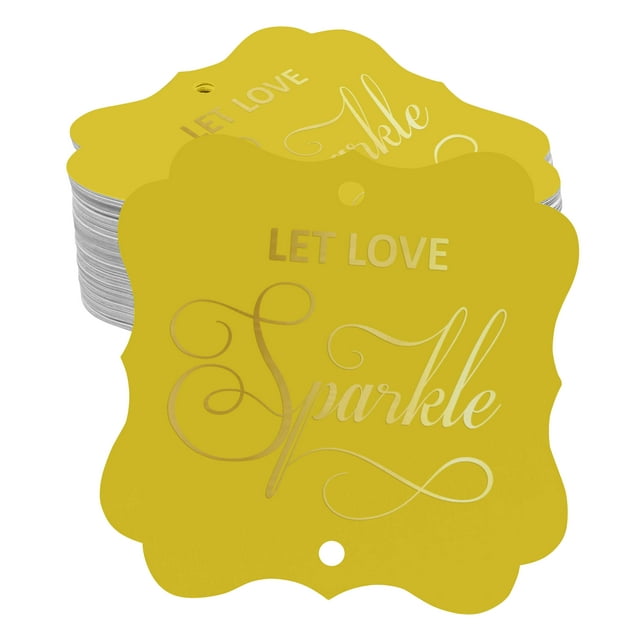 Inkdotpot Real Gold Foil Bracket Shape Paper Hang Tags Let Love Sparkle Wedding Favor Tags Pack Of 50
