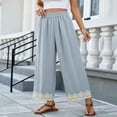 thumbnail image 2 of hlysgo Wide Leg Pants Fashion Lace Hem Elastic Waist Uniform Pants Summer Streetwear Palazzo Slacks with Pockets Light Blue,S, 2 of 5